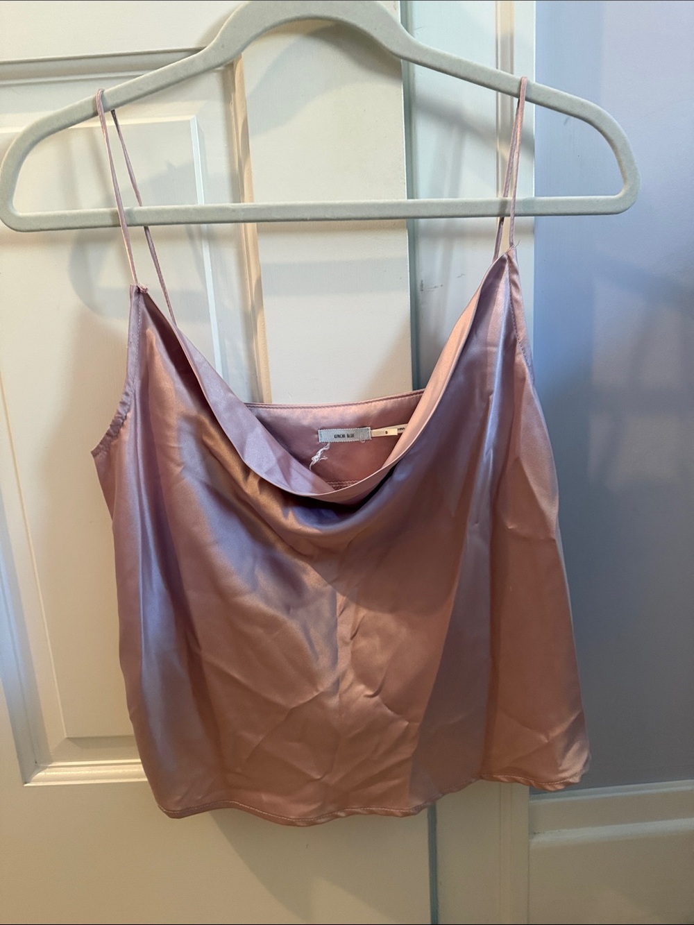 Satin Cowl Neck Spaghetti Strap Tank Top - Dusty Rose